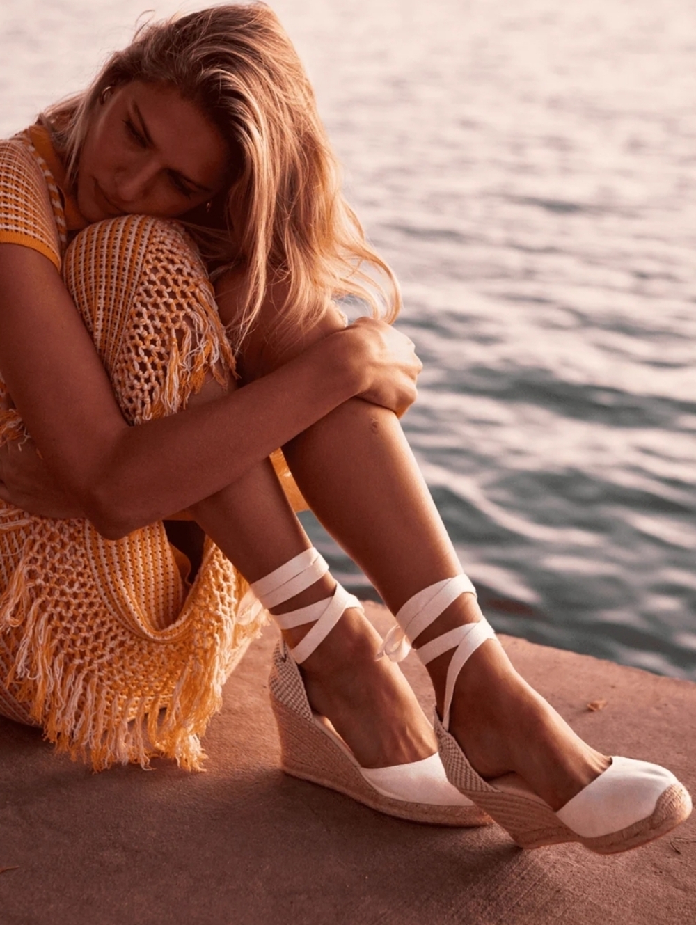 Soludos Cream Espadrille Wedge Ankle-Tie Sandal - Size 9.5M